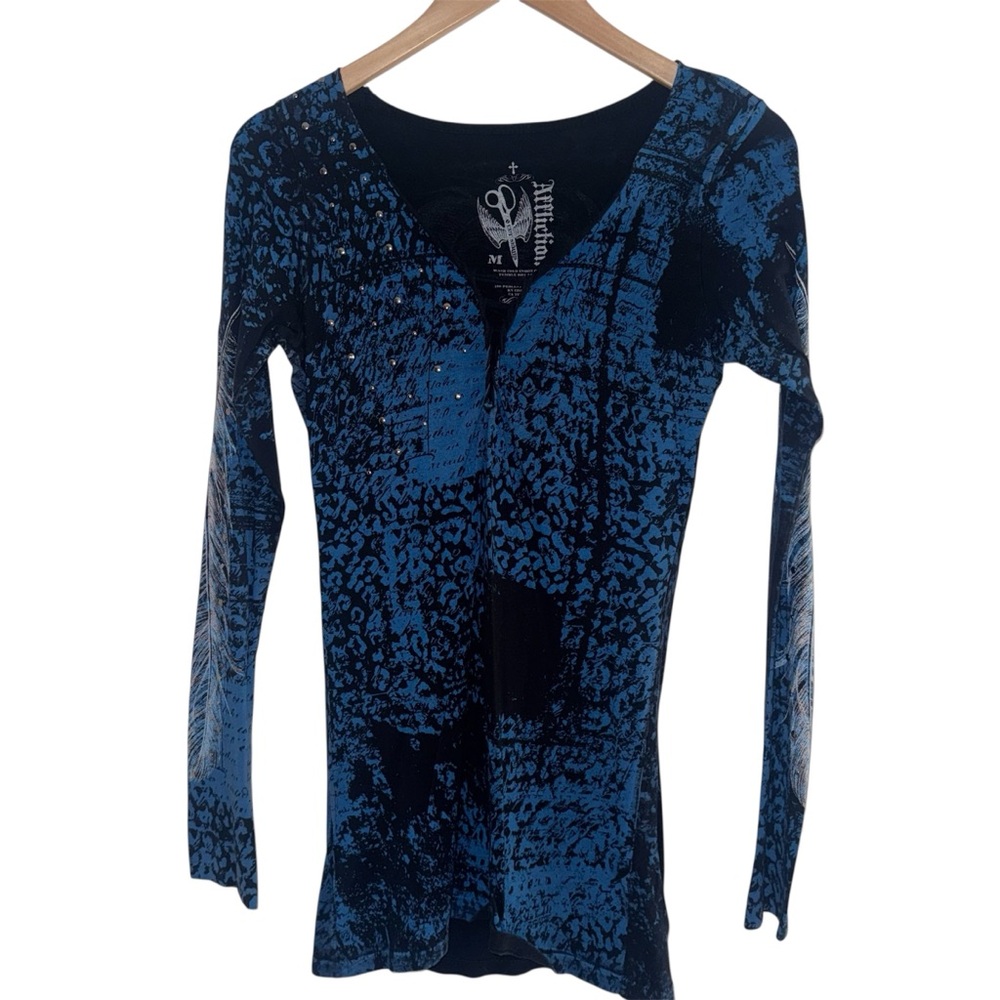 Affliction Blue Fitted Long Sleeve Shirt - Medium